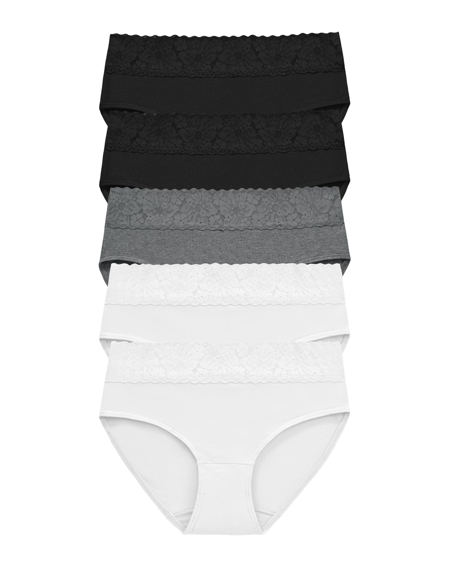 RHYFF Womens Underwear Cotton Bikini Panties Lace Soft Hipster Panty Ladies Stretch Full Briefs Blackwhite-5 Pack